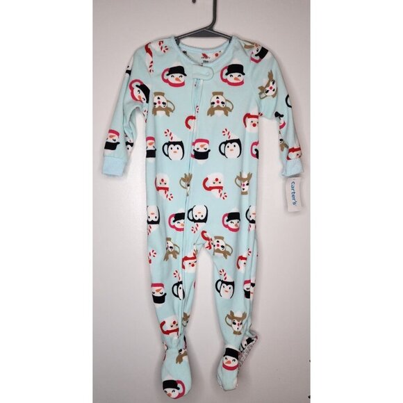Carter's Christmas Penguin Mugs Print One-Piece Sleeper Pajamas Baby 18 Months - Picture 1 of 8